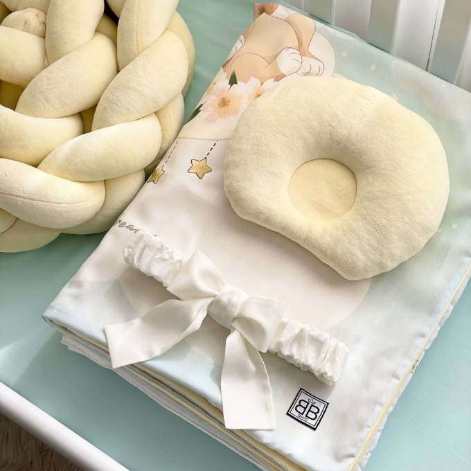 Set lenjerie pentru Patut Bebe din 6 piese Lion crem (13)